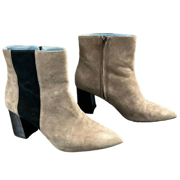 Shoes Of Prey Booties Womens 7 Tan Suede Leather Heeled Ankle Boots Pointed Toe - Picture 4 of 14